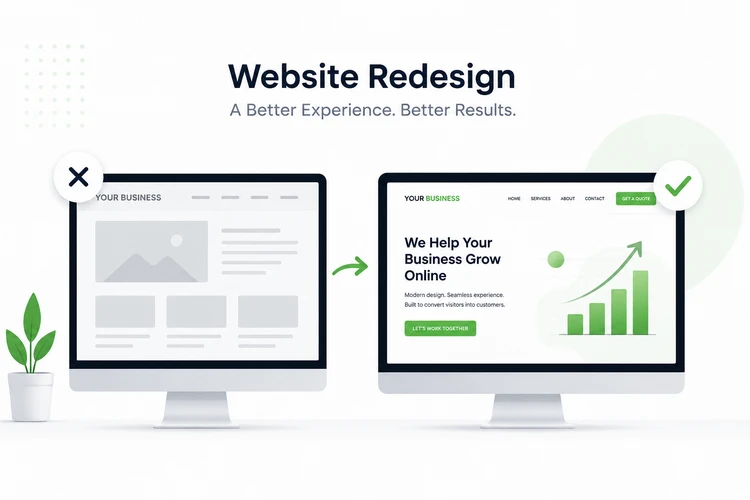 Website redesign showing the transformation from an outdated website to a modern, conversion-focused design